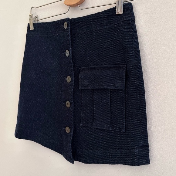 3x1 denim jean button front textured mini skirt high low hem size XS - Picture 2 of 7